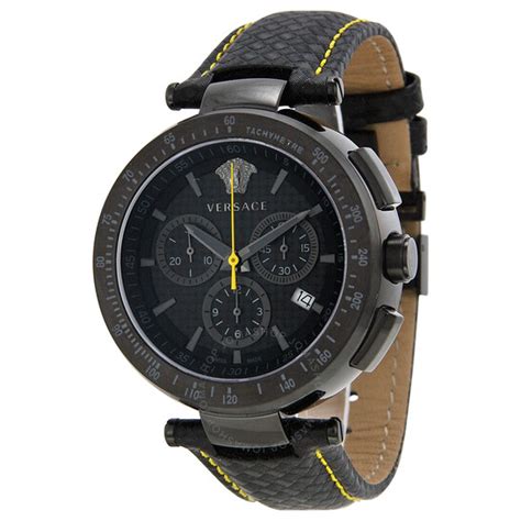 Versace Mystique Grey and Black Dial Black Leather Men's 